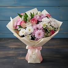 Букет цветов из:  Хризантемы, Альстромерии и Розы в Химках