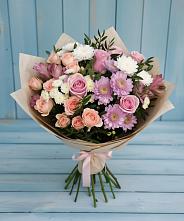Букет цветов из:  Хризантемы, Розы и Альстромерии в Химках